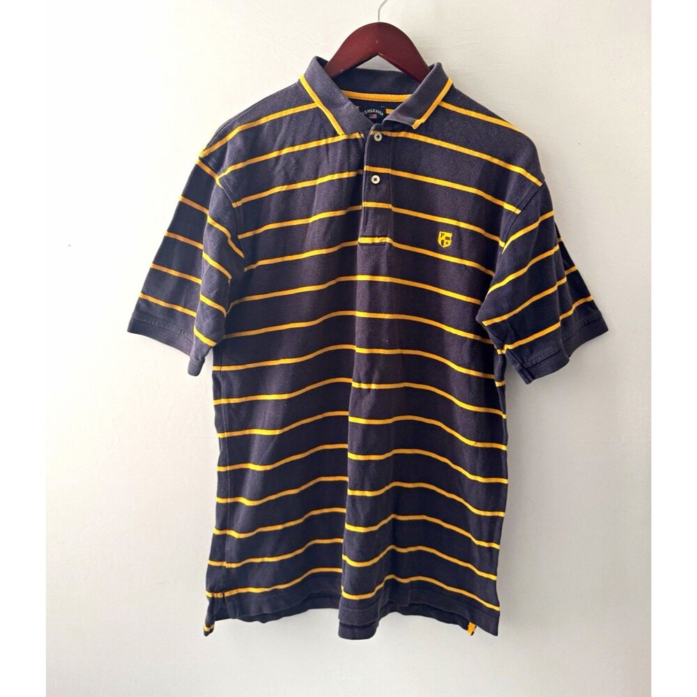 U.S. Polo Assn. Men’s L Navy Yellow Striped Polo Shirt Cotton Knit Emb Logo